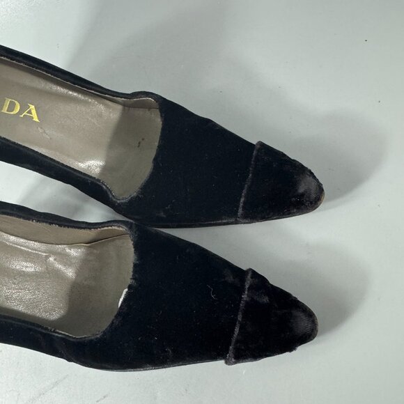 Prada Pointed Toe Black Velvet High Heel Pumps, Size 36.5 - Picture 12 of 16